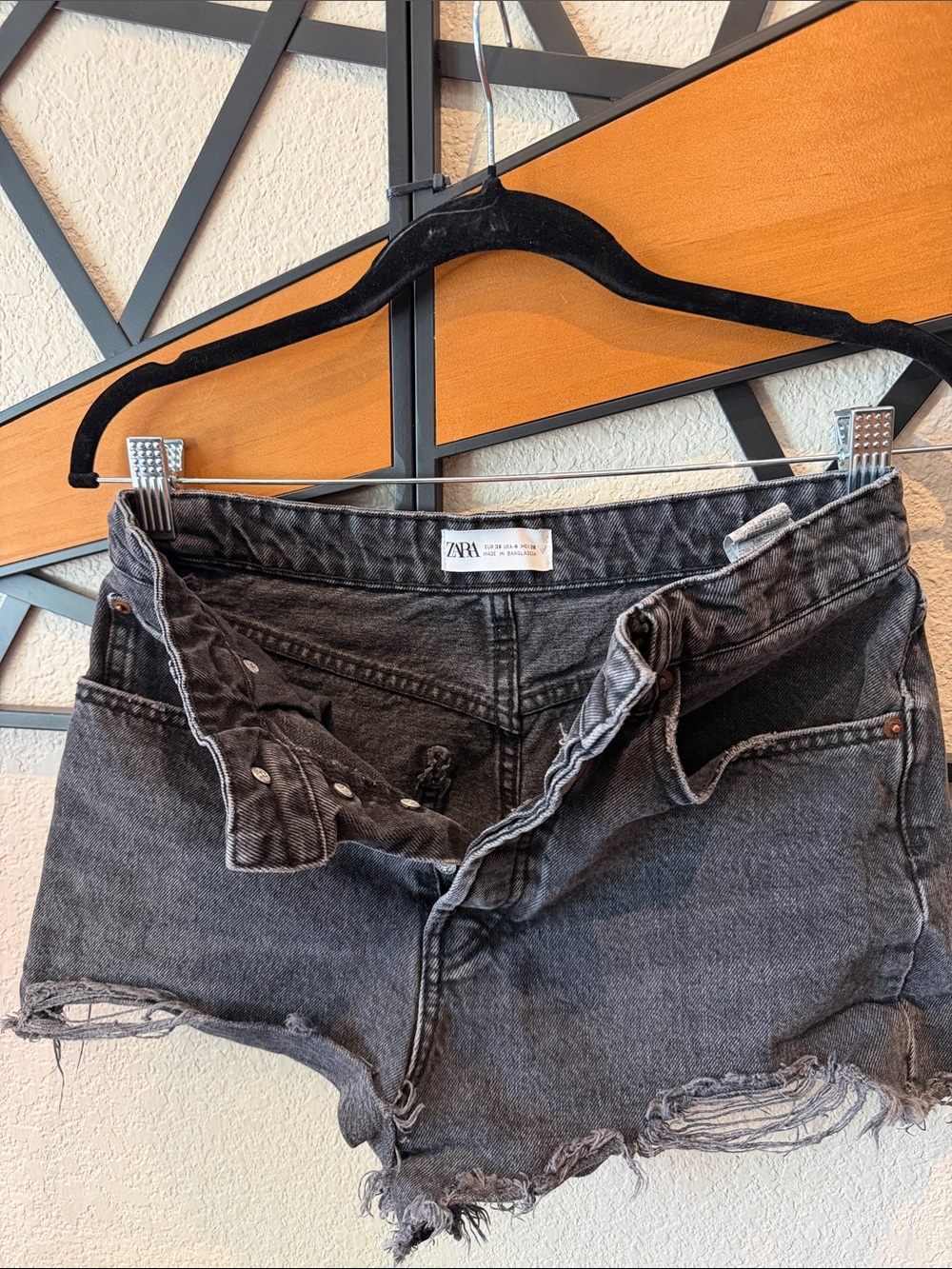 Zara Washed Black Distressed Denim Cutoff Shorts